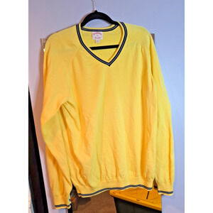 Brooks Brothers Men’s XL Yellow V-Neck Sweater Cotton Wool Blend Classic Knit